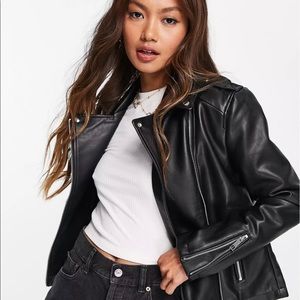 Mango Faux Leather Jacket in black